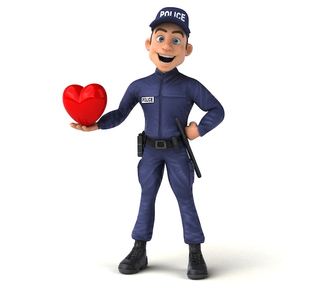 Ilustração 3D divertida de um policial de desenho animado