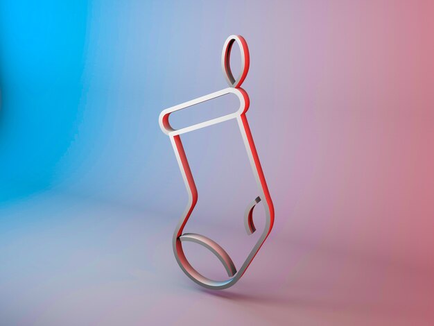 Ilustração 3D do ícone da meia de Natal com um fundo gradiente atrás