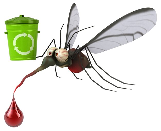 Ilustração 3D do Mosquito com lixeira