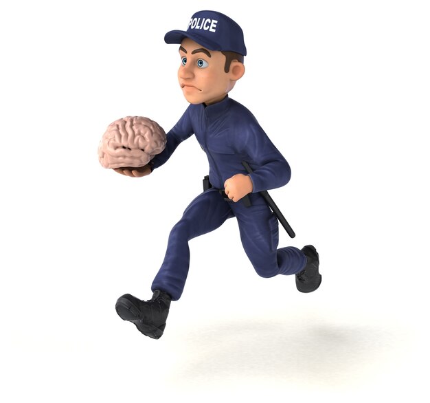 Ilustração 3D engraçada de um policial de desenho animado