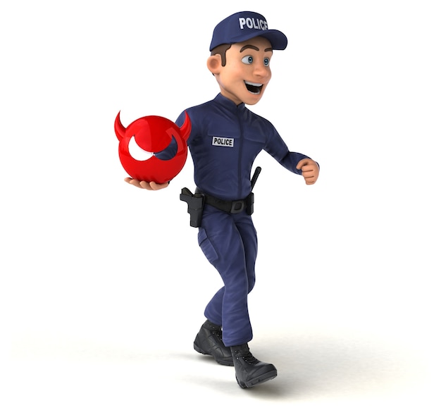 Ilustração 3D engraçada de um policial de desenho animado