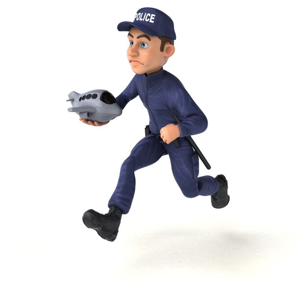 Ilustração 3D engraçada de um policial de desenho animado