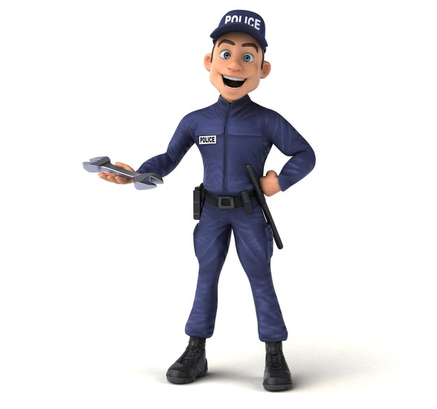 Ilustração 3D engraçada de um policial de desenho animado