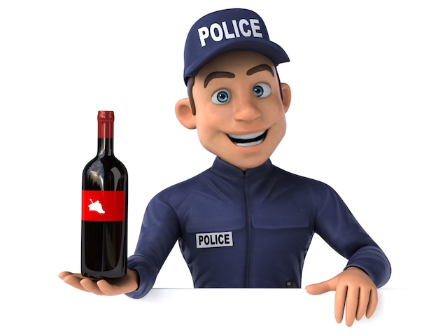 Ilustração 3D engraçada de um policial de desenho animado