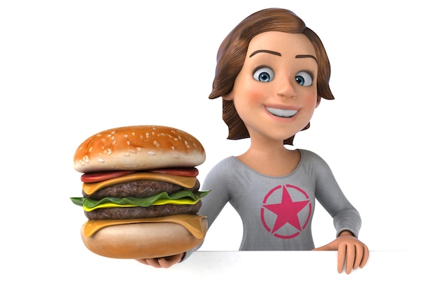 Ilustração 3D engraçada de uma adolescente de desenho animado