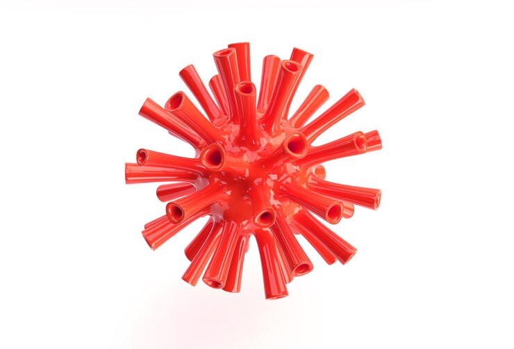 Foto grátis ilustração 3d render flu corona virus floating in fluid microscopic view design.