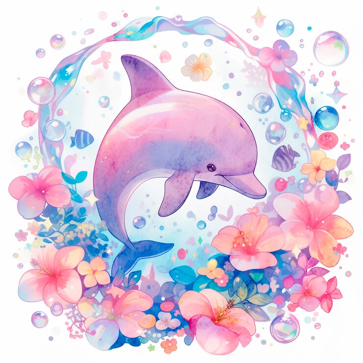 Foto grátis ilustração a aquarela de um golfinho