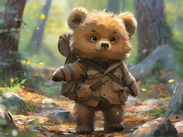 Ilustração adorável de urso em estilo de arte digital