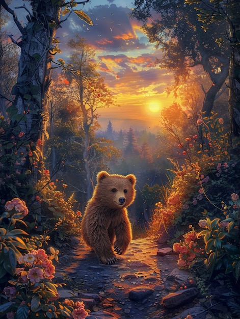 Ilustração adorável de urso em estilo de arte digital