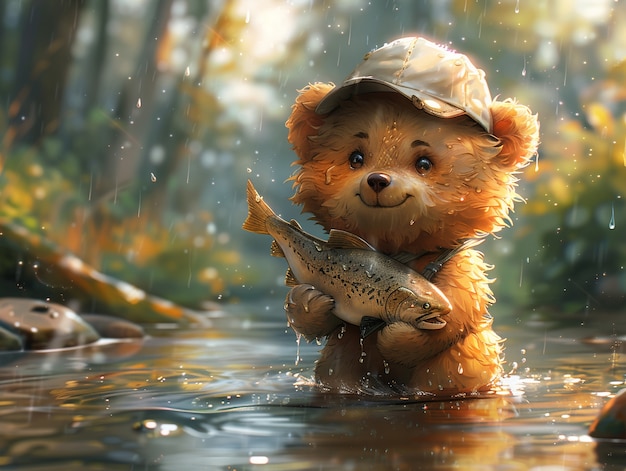 Ilustração adorável de urso em estilo de arte digital