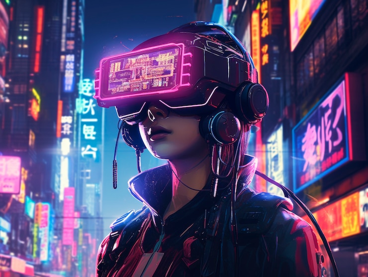 Foto grátis ilustração cyberpunk com cores de néon e tecnologia futurista