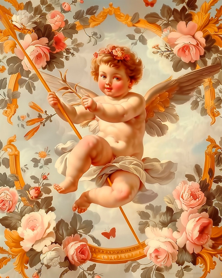 Foto grátis ilustração de anjo de cupido em aquarela rococó