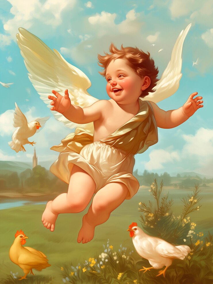 Foto grátis ilustração de anjo de cupido em aquarela rococó