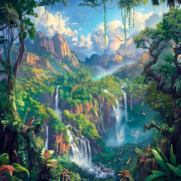 Foto grátis ilustração de arte digital de paisagens de selva