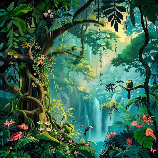 Foto grátis ilustração de arte digital de paisagens de selva