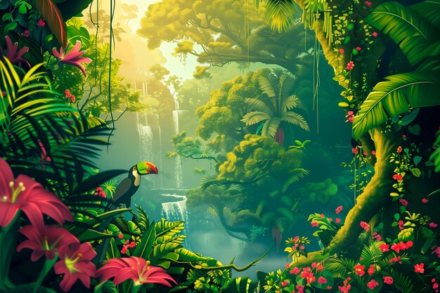 Ilustração de arte digital de paisagens de selva