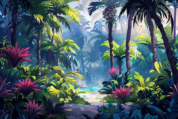Ilustração de arte digital de paisagens de selva