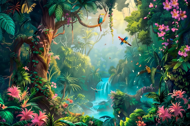 Foto grátis ilustração de arte digital de paisagens de selva