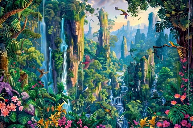 Ilustração de arte digital de paisagens de selva