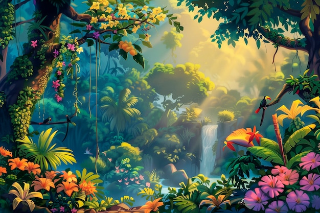 Foto grátis ilustração de arte digital de paisagens de selva