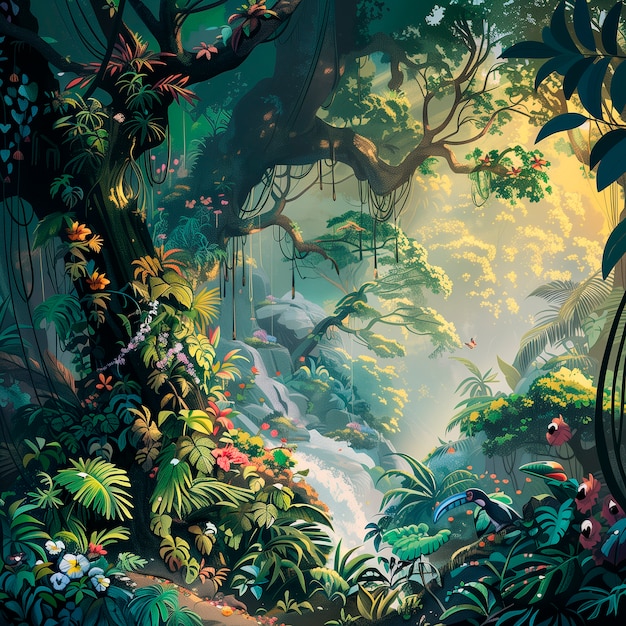 Foto grátis ilustração de arte digital de paisagens de selva