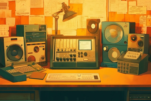 Foto grátis ilustração de arte digital retro da tecnologia de rádio