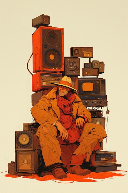 Ilustração de arte digital retro da tecnologia de rádio