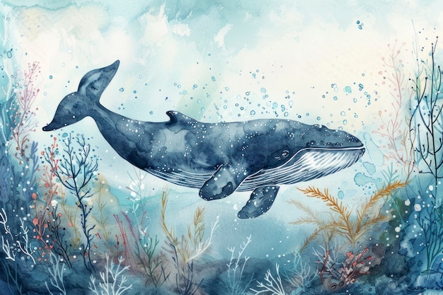 Foto grátis ilustração de baleia aquarela