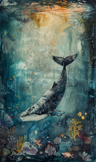 Foto grátis ilustração de baleia aquarela