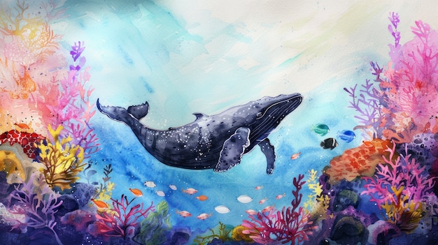 Foto grátis ilustração de baleia aquarela