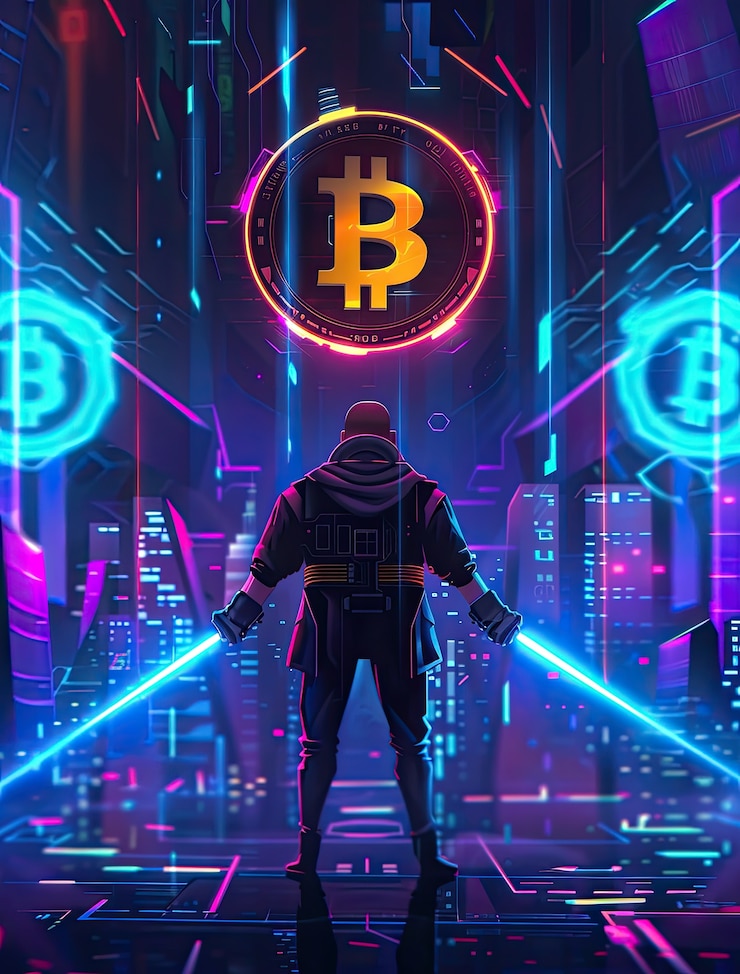 Foto grátis ilustração de bitcoin cyberpunk