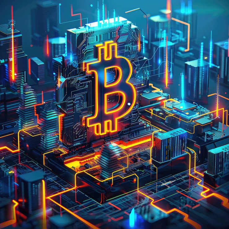 Foto grátis ilustração de bitcoin cyberpunk