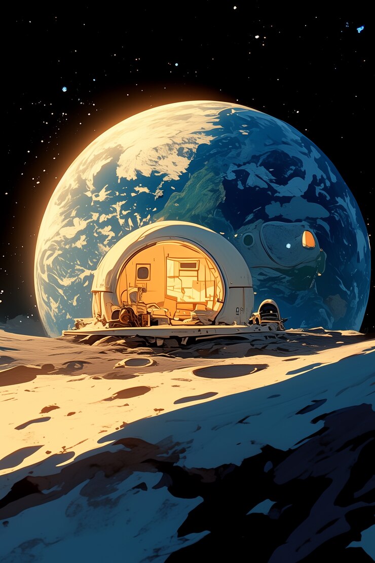 Foto grátis ilustração de casa de fantasia na lua