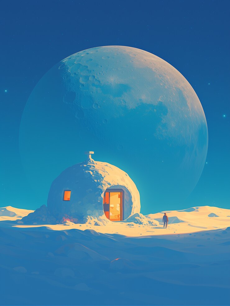 Foto grátis ilustração de casa de fantasia na lua