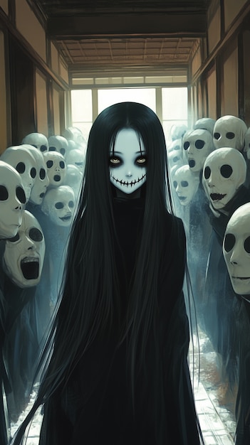 Ilustração de cena de Halloween em estilo anime