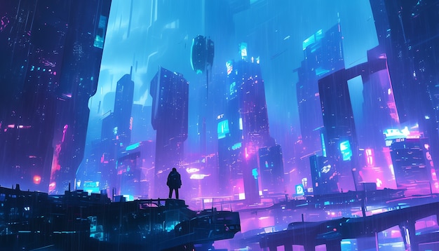 Ilustração de chuva na cidade futurística