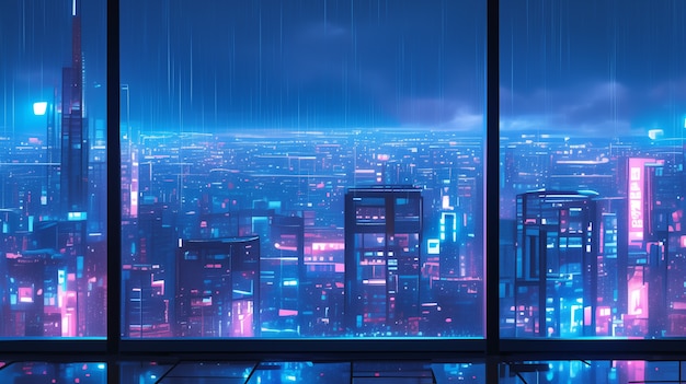 Foto grátis ilustração de chuva na cidade futurística