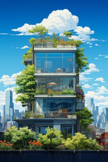 Foto grátis ilustração de construção plana de anime