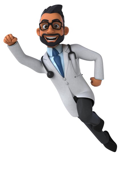 Ilustração de desenho animado 3D divertido de um médico indiano