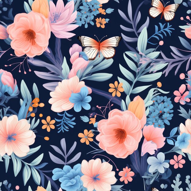 Ilustração de desenho animado com padrão floral