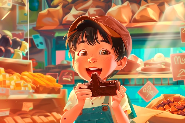 Foto grátis ilustração de desenho animado com pessoas e doces de chocolate