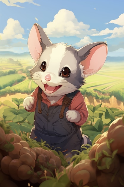 Foto grátis ilustração de desenho animado como opossum