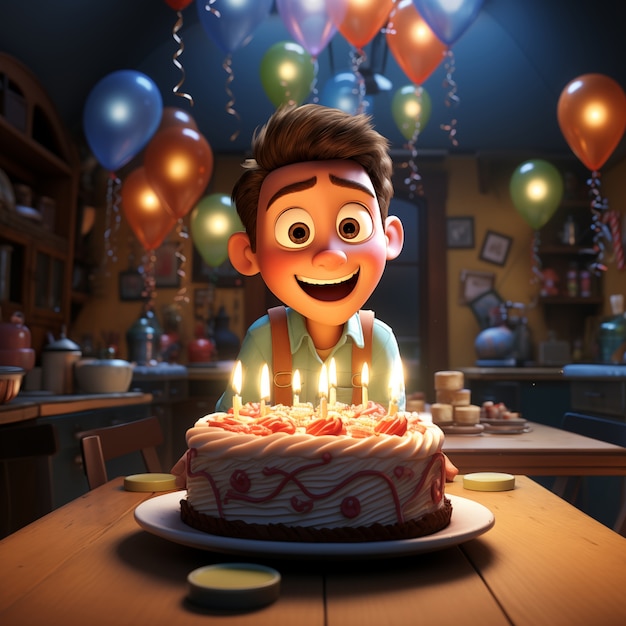 Ilustração de desenho animado de celebração de aniversário 3D