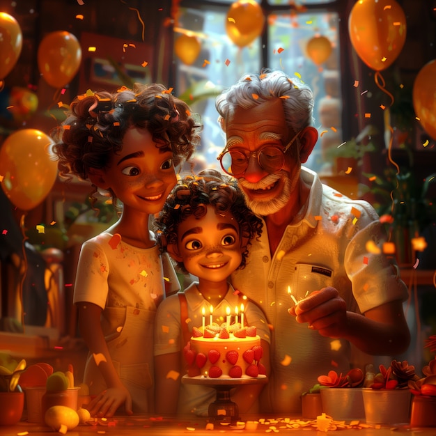 Foto grátis ilustração de desenho animado de celebração de aniversário 3d