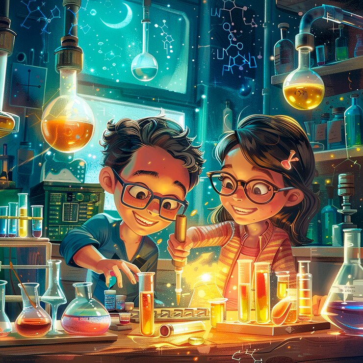 Foto grátis ilustração de desenho animado de laboratório de química para crianças
