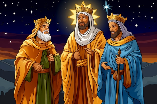 Foto grátis ilustração de desenho animado de los reyes magos epiphany