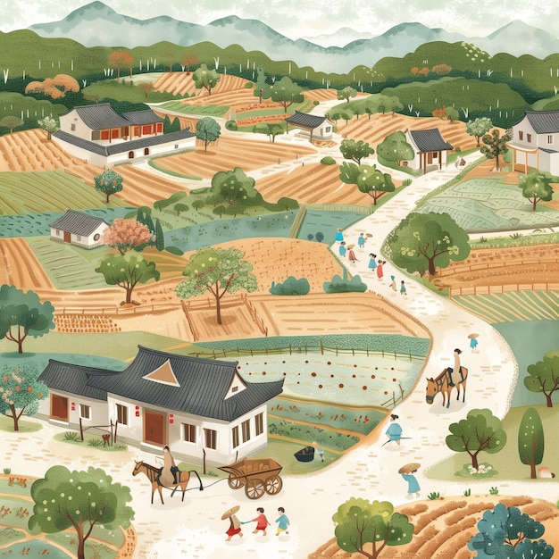 Foto grátis ilustração de desenho animado de paisagem agrícola