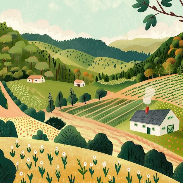 Foto grátis ilustração de desenho animado de paisagem agrícola