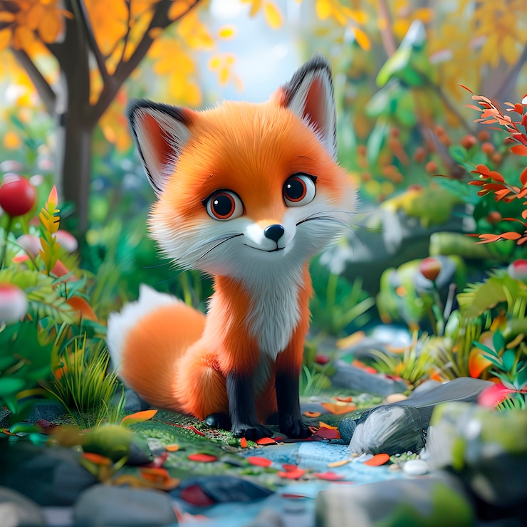 Foto grátis ilustração de desenho animado de raposa 3d