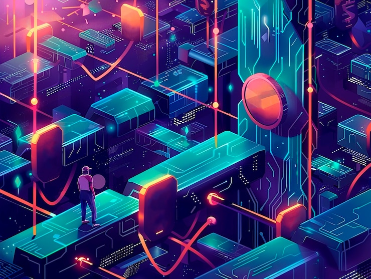 Foto grátis ilustração de desenho animado de tecnologia blockchain